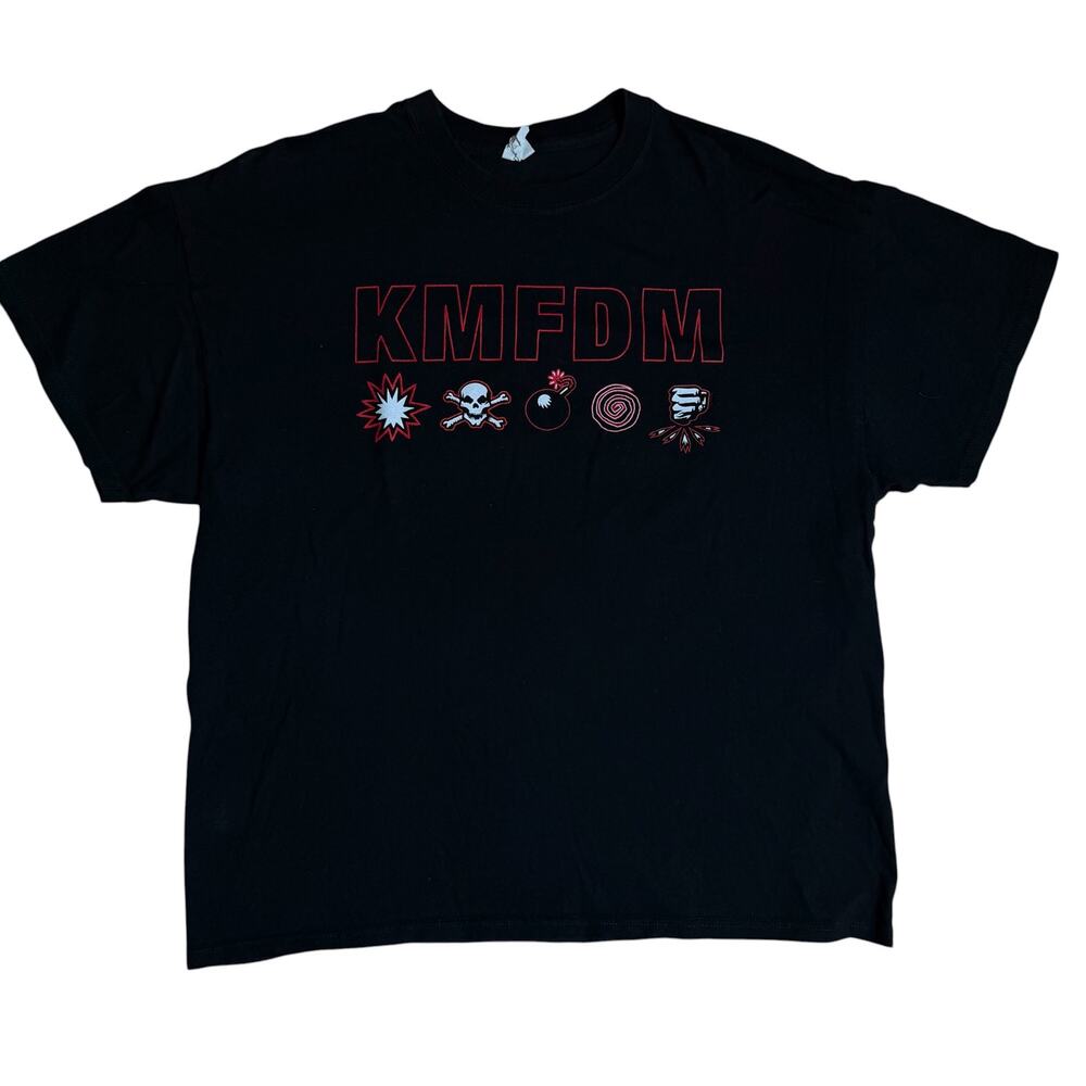 Vintage KMFDM Band Shirt XL Symbols Doubled Sided Industrial Rock Metal